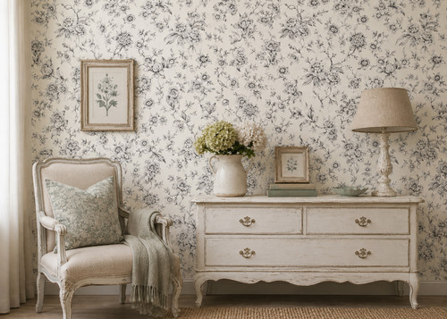 Black flower toile jouy - , *