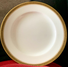 Tiffany Minton Grecian Key white & gilt gold rim 10” dinner plate - set of 6