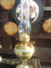 Tall Brass Paraffin Oil Lamp with Fluted Column Stem Double Burner Glass Chimney