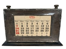 Sterling Silver Fronted Large Desk Calendar With Cards Antique 1948 Birmingham