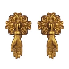 Set of 2 Gold Metal Drawer Door Pulls Cabinets Knobs Pendant Handles Vintage