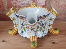 Signed Antique Desvres French Faience Horned Trumpet Cornet Vase Pot Planter