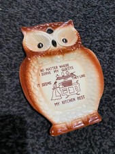 Vintage Owl Design Ceramic Spoon Rest / Decorative Wall Plaque, Kitchen Design