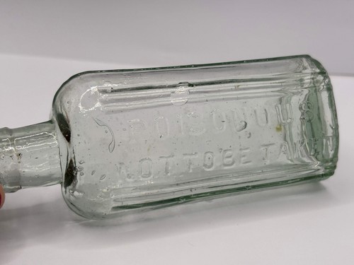 Old aqua glass poison - , bottle