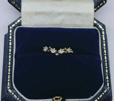 Sapphire & Cubic Zirconia Wishbone 9ct Gold Ring - Vintage Ring - Size N