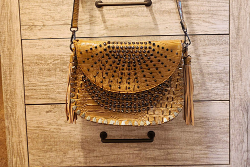 Tan studded faux - tan, croc
