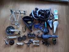 Bike parts large job lot, cranks rack tubes bag saddles pedals brake levers stem