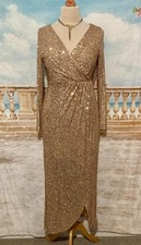 Evening Dress 14 Gold Sequin Quiz Ballgown Wrap Style Maxi Formal Deco Prom