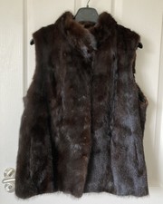 MINK FUR GILET JACKET VEST BROWN VINTAGE ANTIQUE L 14 EU42