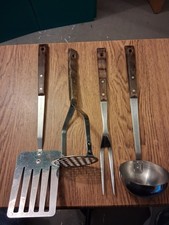 Vintage Prestige Utensils Ladle, Masher, Fork & Fish Slice With Teak Handles