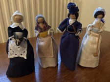 Vintage Folk Art Peg Dolls Set of 4 Assorted Hand Made