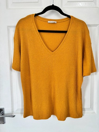 Zara mustard ribbed neck top - ribbed,