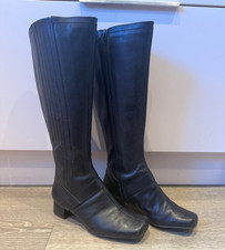 Clarks Lamp Post Leather Boots Women's UK 5 D Black Mid Calf Block heel