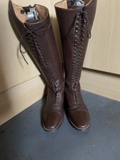 Equestrian Long Brown Riding Boots Size 7 Calf Wide .