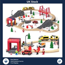 72-Piece Fire Station Wooden Train Set for Toddlers - Engaging Imagination Play