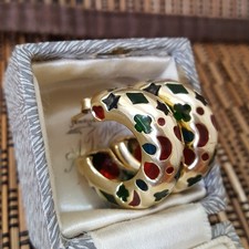 925 Sterling Silver Hoop Earrings, Playing Cards Symbols, Red And Green, Enamel 