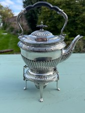 antique ornate silver-plated spirit kettle on a stand Walker & Hall circa 1900