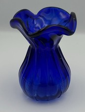 Bristol Cobalt Blue Vintage Art Glass Vase Small Hand Blown C1950s 12cm Tall VGC