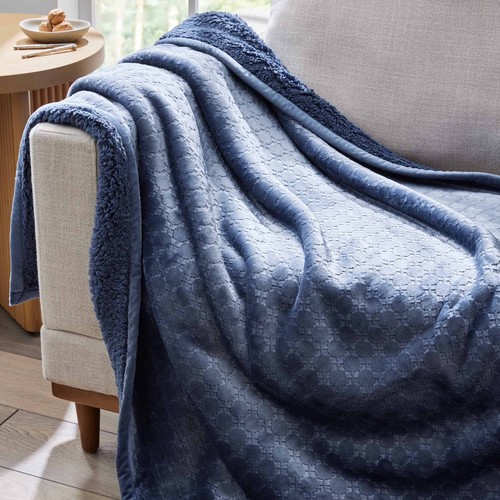 Indigo embossed velvet throw