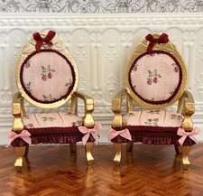 1/12 Scale Two Fancy Armchairs With Pink Silk Brocade.