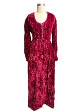 Vtg 70s Simon Massey Wine Velvet Maxi Button Front Dress Janice Wainwright UK 14
