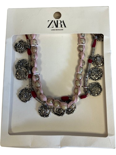Zara long necklace pink - long,