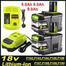 8AH 12Ah 18V Battery For Ryobi One Plus P108 Li-ion RB18L50 RB18L40 P104 Charger