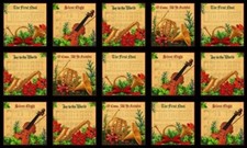Musical Christmas Instruments Church Hymns Holiday 24x44 Cotton Fabric Panel