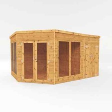 9ft x 13ft Wooden Corner Summerhouse With Side Shed Tongue & Groove 9x13