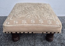 Vintage Padded Upholstered Footstool Light Beige Square Upcycle Prop