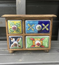 Wood Ceramic Miniature Drawers Spice Storage 