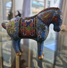 Chinese Cloisonne Horse with  metal blue enamel Mid 20th Century