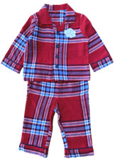 Baby Boys Girls Red Checked Tartan Pyjamas 100% Cotton 2 Piece Pjs Set