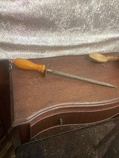 Vintage Knife Sharpener Steel Beech Handle Hanging Hook