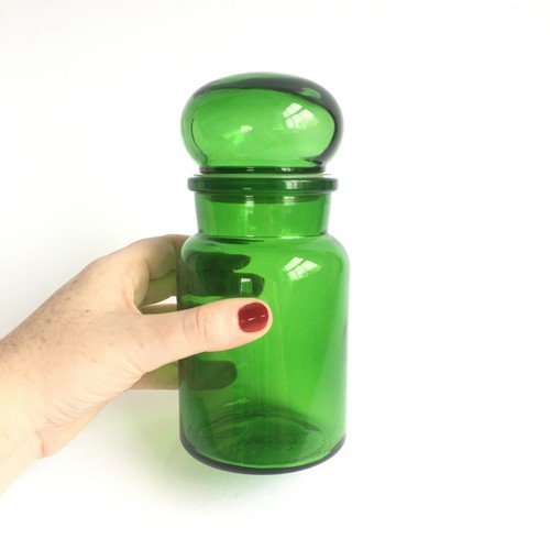 Vtg green glass jar container - vtg,