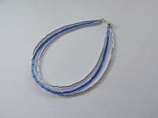 Handmade Summer Sun Silver & Blue Trio Glass Tube Bead Beady Anklet Ankle Chain