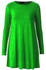 Womens Long Sleeve Swing Dress Ladies Plain Round Neck Fancy Midi Tunic Top