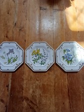 3 x Spode The Cabinet Collection Octagonal Display Floral Plates Perfect Conditi