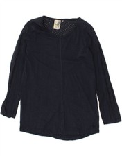 WEIRD FISH Womens Longline Top Long Sleeve UK 8 Small  Navy Blue Cotton AZ06