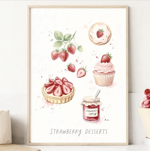 Strawberry desserts art - strawberry, a4