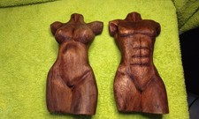 Vintage Carved Wooden Male and Female Torso Figures  Home Decor Collectables