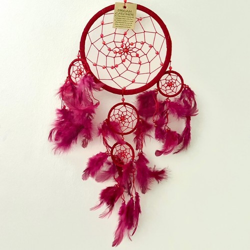 Large red suede dream catcher - red,