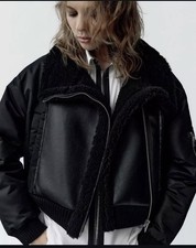 ZARA NEW BLACK FAUX LEATHER PUFFER JACKET SIZE S