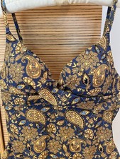 Boden Swimsuit 36A Blue/Gold BNWOT Swimming Costume Swimwear