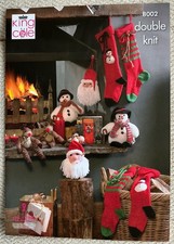 KING COLE KNITTING PATTERN 8002 FOR SNOWMAN SANTA HEAD RUDOLPH & STOCKINGS IN DK