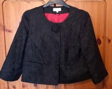 Marks & Spencers Black Brocade Bolero Jacket Red Lining Rose Buds Vintage Ex Con
