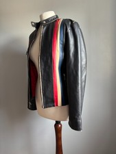 TAG Hauer Leather jacket 10 12 medium racer biker Steve McQueen Dakota stripe