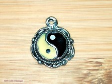 Yin Yang tiny silver tone yellow black-1cm-Vintage Pendant Charm for necklace