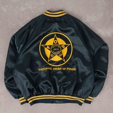 Vintage 80s Fraternal Order Satin Bomber Jacket L Men's Blue Back Print