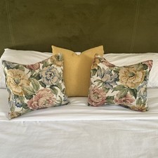 Pair Vintage Sanderson cushions Rose & Peony With feather inserts 